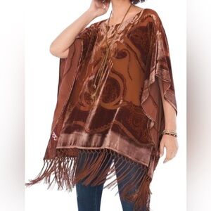 NWOT CHICOS Poncho Cape Tunic L/XL
Velour-Burnout Paisley Fringe Rich-Mahogany